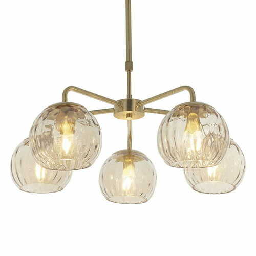 Kontrollera Pendellampa Endon Dimple 5-ljus mässing/transparent E14 59 cm 91969