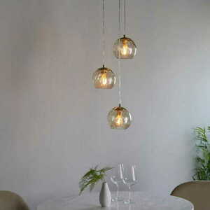 Pendellampa Endon Dimple 3-ljus satinmässing champagneglas 91971 small 1