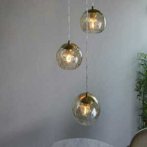 Pendellampa Endon Dimple 3-ljus satinmässing champagneglas 91971 small 3