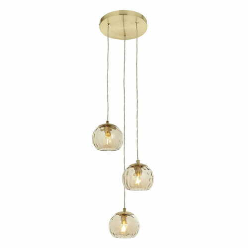 Kontrollera Pendellampa Endon Dimple 3-ljus satinmässing champagneglas 91971
