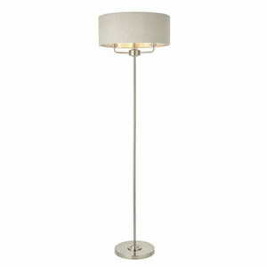 Endon Highclere 94359 golvlampa i borstad krom med naturfärgad linneskärm, 3xE14, 160 cm small 0