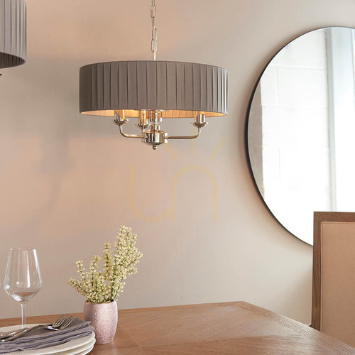 Kontrollera Pendellampa Endon Highclere 3-ljus Grå/Nickel 45 cm E14 SKU 94394