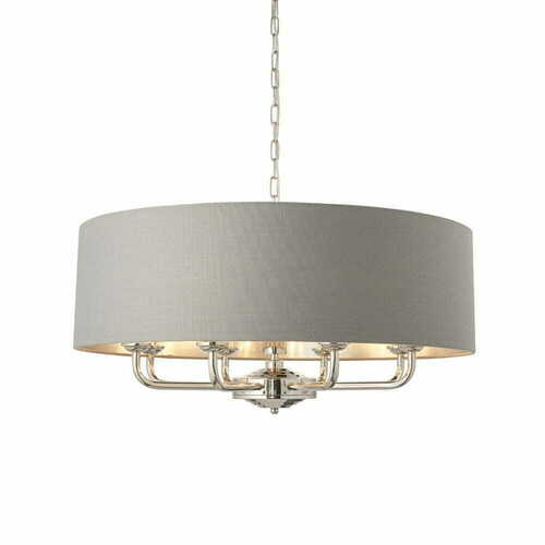 Kontrollera Pendellampa Endon Highclere 8-ljus grå/krom 70 cm E14