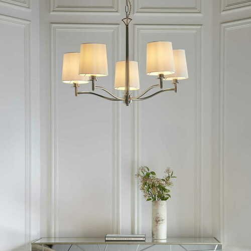 Kontrollera Pendellampa Endon Ortona 95826 Nickel/Vit 5-ljus E14 Ø72 cm