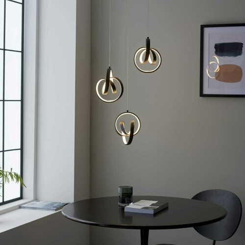 Kontrollera Pendellampa Endon Cosma svart LED 3 ljuskällor 41,5 cm 97623
