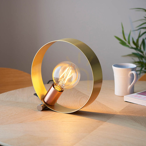 Kontrollera Endon Hoop 97665 bordslampa E27 25 cm – mässing, nickel och koppar