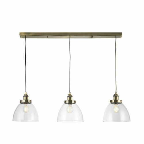 Kontrollera Pendellampa Endon Hansen mässing 3-ljus E27 stål glas 98114