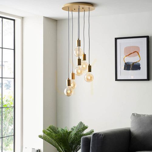 Kontrollera Pendellampa Endon Studio guld 6-ljus E27 Ø34 cm stål 98136