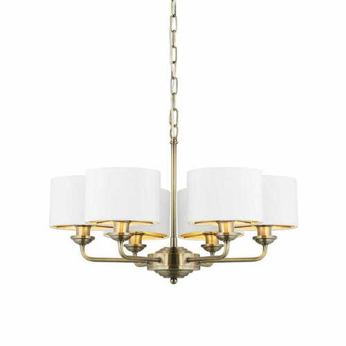 Kontrollera Pendellampa Endon Highclere Mässing/Vit 6 ljuskällor 53,7 cm 98936