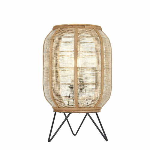 Kontrollera Bordslampa Endon Zaire svart beige stål trä tyg E27 33,5 cm