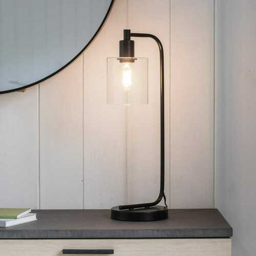 Kontrollera Stående lampa Endon Toledo svart glas E27 54 cm 95457