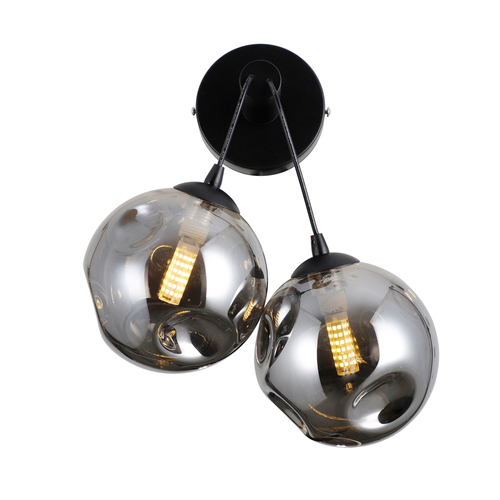 Kontrollera Vägglampa Italux svart grått glas G9 2-armad WL-54456-2A-BK-SMG