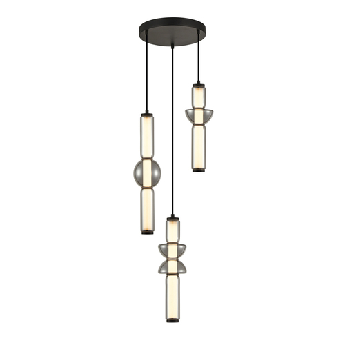 Kontrollera Italux LED-pendellampa svart ljusgrå glas 3-ljus 57W PND-27372-3A-57W-BK