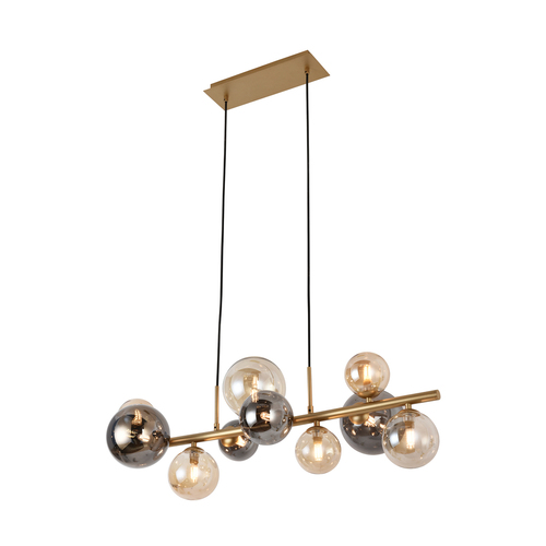 Kontrollera Zuma Line VILLA MD5918-10-EGN pendellampa i guld/grått/bärnsten, 10 × G9
