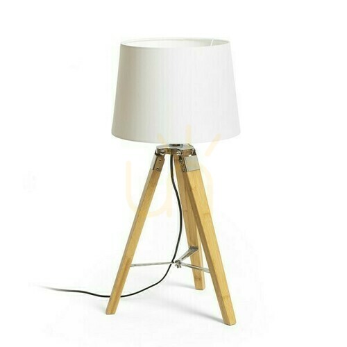 Kontrollera Bordslampa RENDL ALVIS/AMBITUS 30, Ø 36 x 64 cm, vit polycottonskärm, bambufot, E27 max 15 W