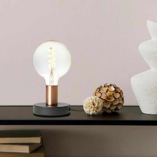 Kontrollera Rendl ALGOT R13907 bordslampa – svart, borstad kopparfinish, E27 LED 15 W