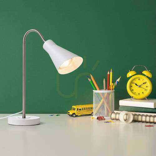 Kontrollera Rendl ANIKA R13905 bordslampa – matt vit och matt nickel, E27
