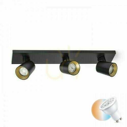 Kontrollera Kenny Iii Svart/Guld Utanpåliggande lampa 230 V Gu10 3x35 Watt.