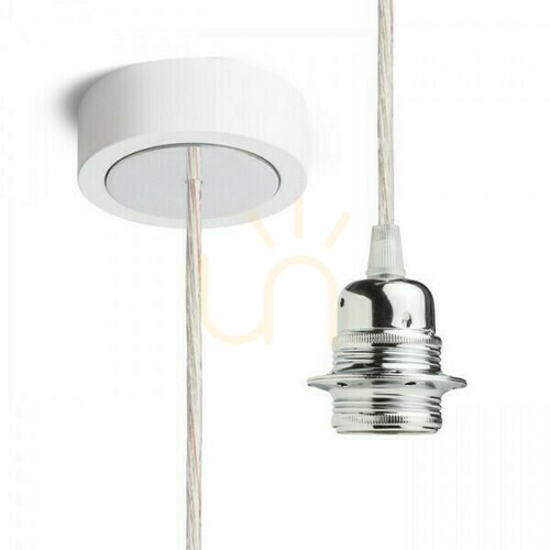 Kontrollera Rendl HEX pendelsats WB+TC+CHF+CHC1 230 V E27 max 15 W, vit takkåpa, transparent kabel