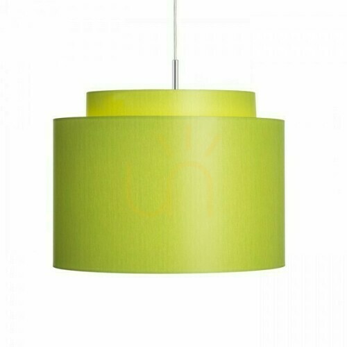 Kontrollera Rendl DOUBLE 40/30 lampskärm R11563, limegrön chintz, vit PVC, Ø40 cm