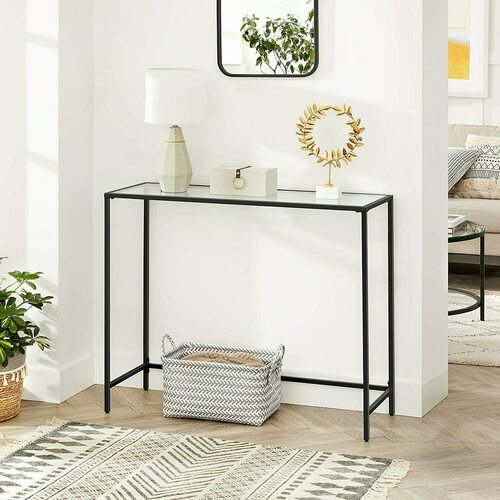 Kontrollera Konsolbord VASAGLE LGT026B01, svart metall och härdat glas, 100 × 35 × 80 cm