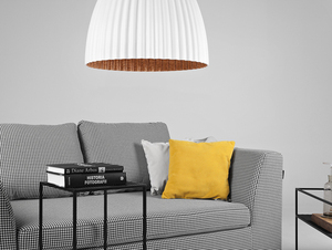 PLISSART M pendellampa - vit/koppar small 1