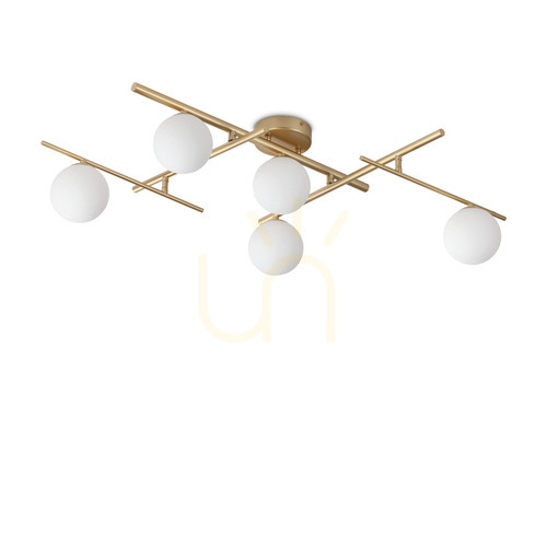 Kontrollera Plafond Ideallux Atlas PL5 guld metall/glas 311364