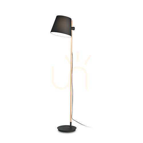 Kontrollera Stående lampa Ideallux AXEL PT1 NERO svart trä/tyg E27 168 cm 282084