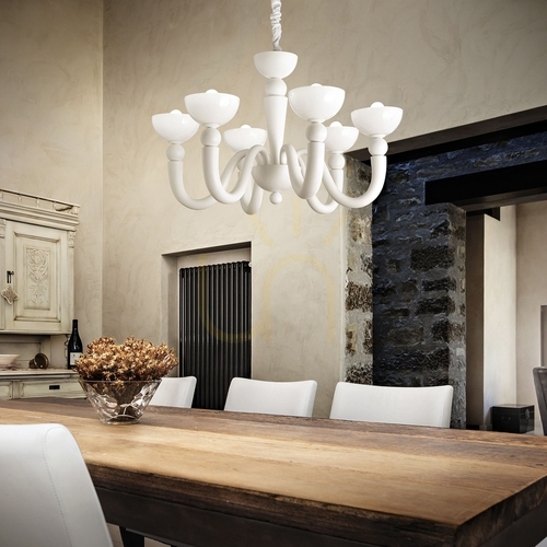Kontrollera Taklampa Ideallux Bon Bon SP8 Bianco vit 8-ljus Ø95,5 cm 094007