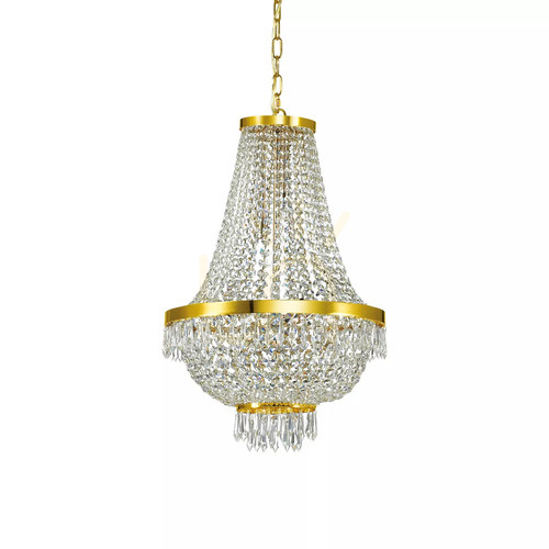 Kontrollera Taklampa Ideallux Caesar SP9 guld kristall 45 cm 114736