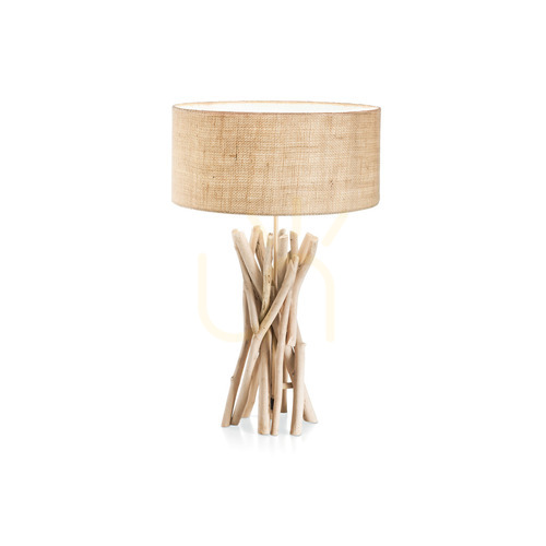 Kontrollera Bordslampa Ideallux Driftwood TL1 trä tyg Ø40 cm 129570