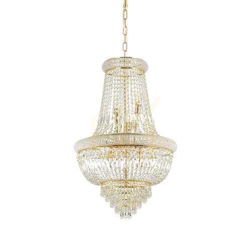 Kontrollera Hänglampa Ideallux Dubai SP10 mässing kristall 52 cm 207216