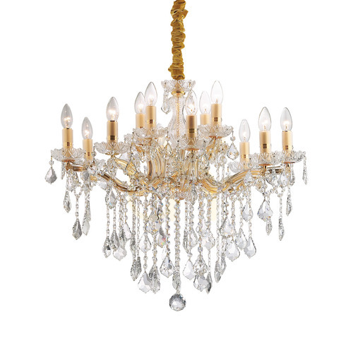 Kontrollera Taklampa Ideallux Florian SP12 ORO guld kristall 72 cm 035611