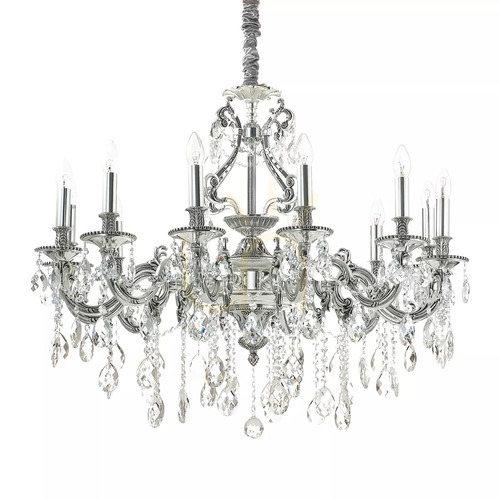 Kontrollera Pendellampa Ideallux Gioconda SP12 Argento silver kristall 90 cm 164953