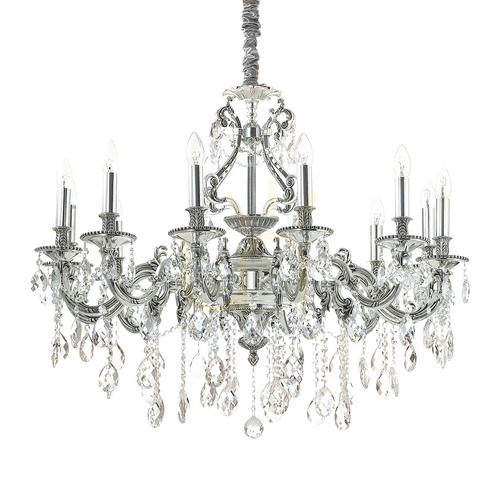 Kontrollera Pendellampa Ideallux Gioconda SP12 Argento silver kristall 90 cm 164953