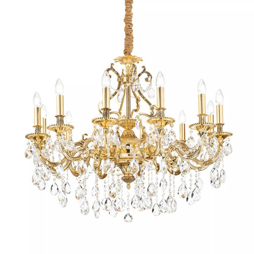 Kontrollera Taklampa Ideallux Gioconda SP12 guld kristall 90 cm 164960