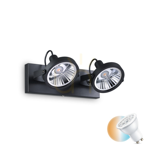 Kontrollera Plafond Ideallux GLIM PL2 svart metall GU10 2-ljus 200248