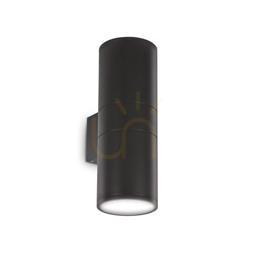 Kontrollera Vägglampa utomhus Ideallux GUN AP2 Big Nero svart aluminium 092317