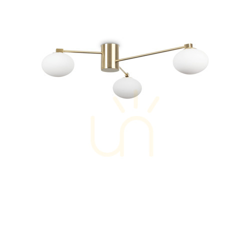 Kontrollera Plafond Ideallux Hermes PL3 D90 mässing glas 288260