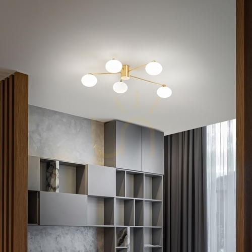 Kontrollera Plafond Ideallux Hermes PL5 D60 mässing glas 316697