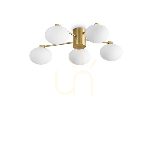 Kontrollera Plafond Ideallux Hermes PL5 D60 mässing glas 316697