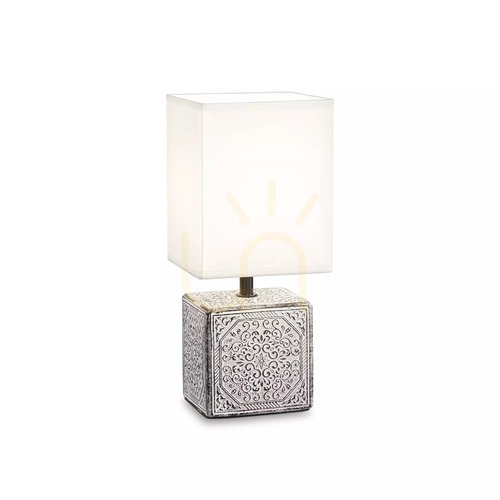 Kontrollera Bordslampa Ideallux KALI TL1 vit metall/tyg 245348