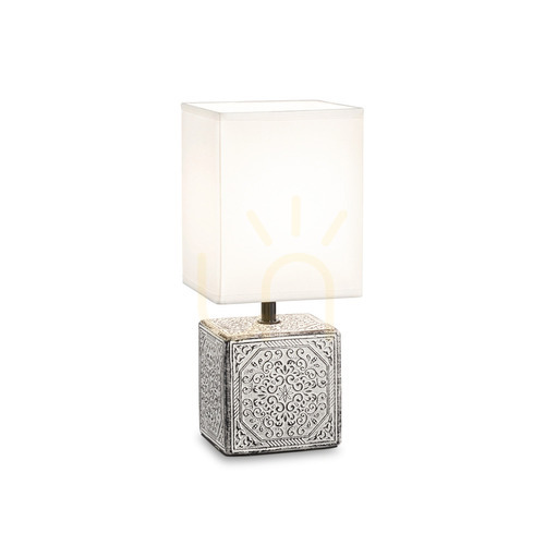 Kontrollera Bordslampa Ideallux KALI TL1 vit metall/tyg 245348