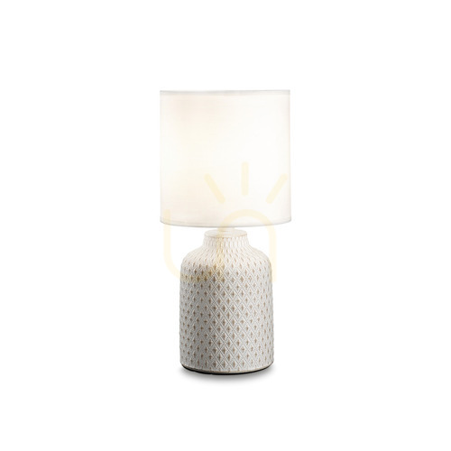 Kontrollera Bordslampa Ideallux KALI TL1 vit metall/tyg 32 cm E14 245393