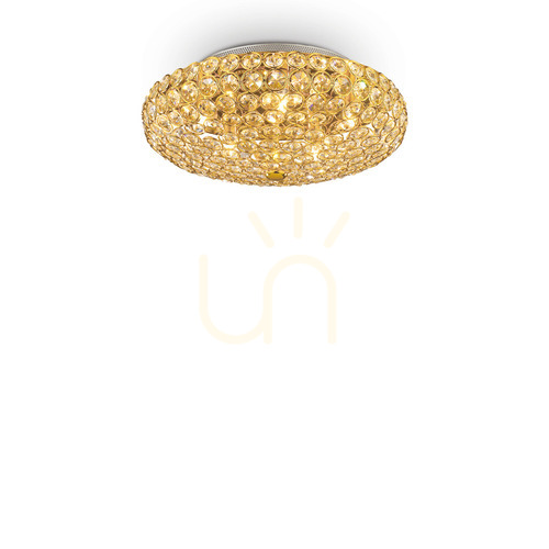 Kontrollera Plafond Ideallux KING PL5 ORO guld kristall 38 cm 073187