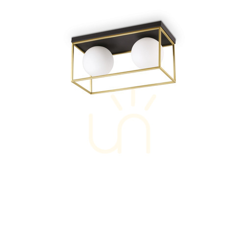 Kontrollera Plafond Ideallux Lingotto PL2 mässing glas 45,5 cm 198149