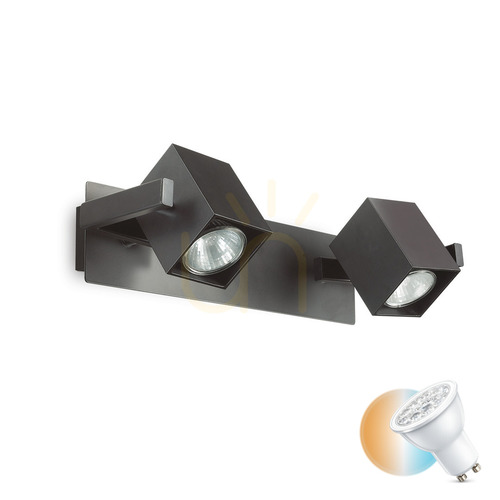 Kontrollera Vägglampa Ideallux Mouse AP2 Nero svart metall 2xGU10 156705