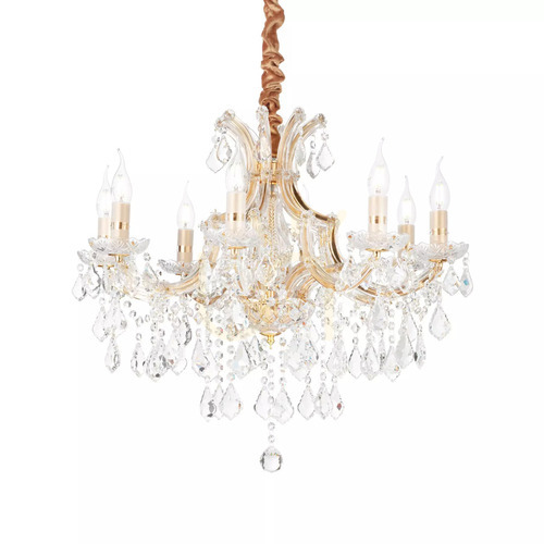 Kontrollera Pendellampa Ideallux Napoleon SP8 Oro guld kristall glas 67 cm 167398