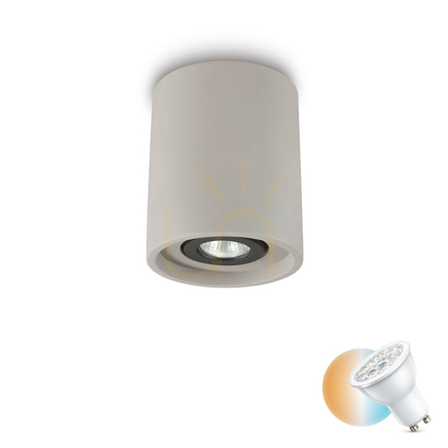 Kontrollera Plafond Ideallux OAK PL1 rund betong grå 13,5 cm GU10 150437