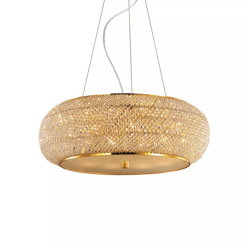 Kontrollera Pendellampa Ideallux Pasha SP14 guld kristall 164984